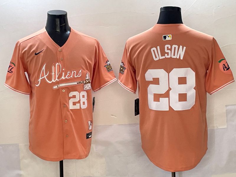 Men Atlanta Braves 28 Olson Orange Five generations Joint Name 2025 Nike MLB Jersey style 4